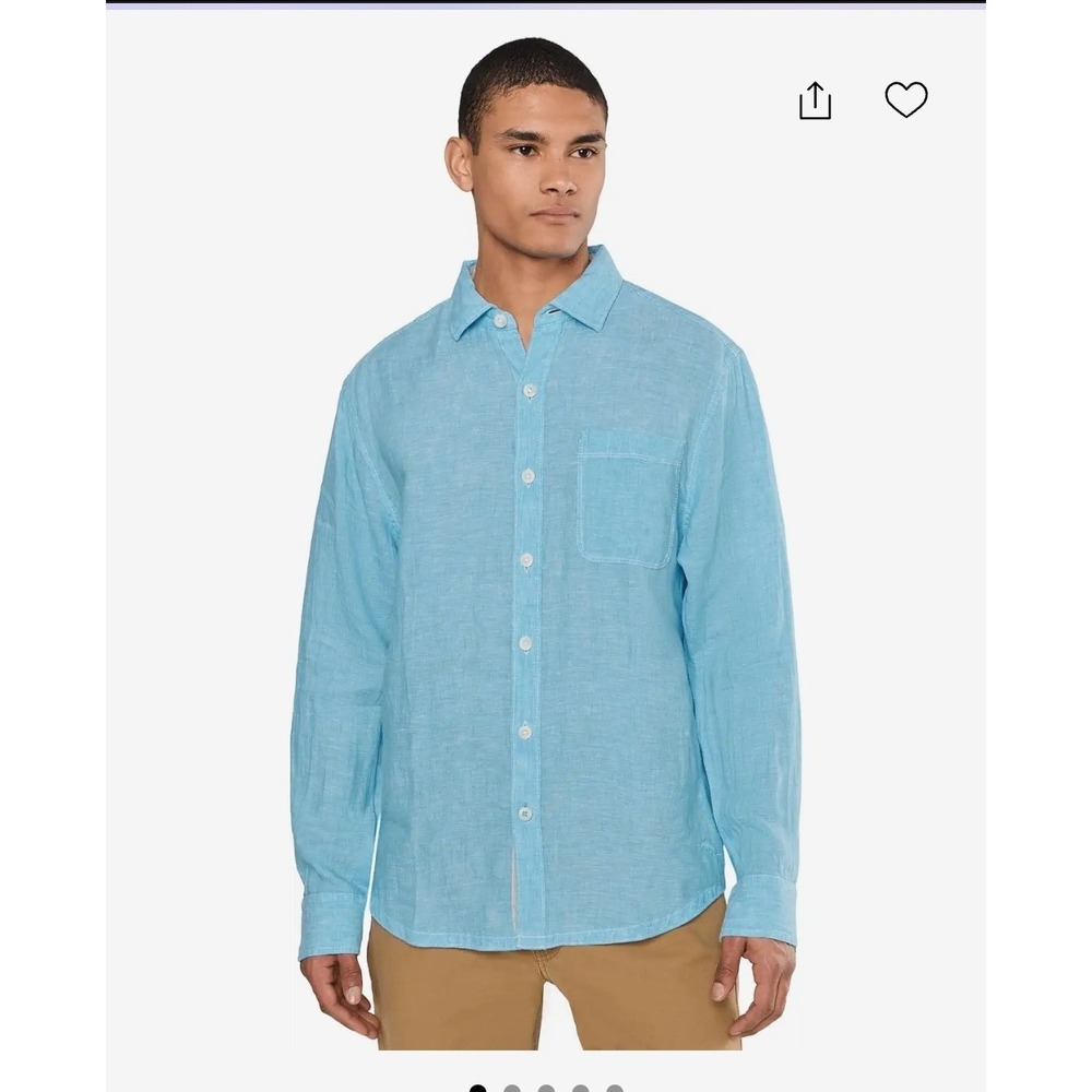 Tommy Bahama Relax Paradise Breezer Linen Shirt Mens Large Blue Long Sleeve*FLAW